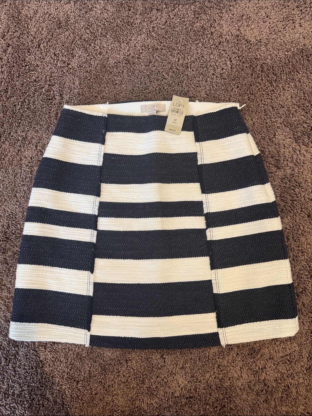 LOFT Navy and White Striped Mini Skirt